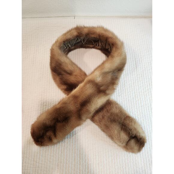 Vintage Real Mink Fur Stole Collar Scarf 39” Golden‎ Brown Soft Satin Lining - Picture 2 of 5